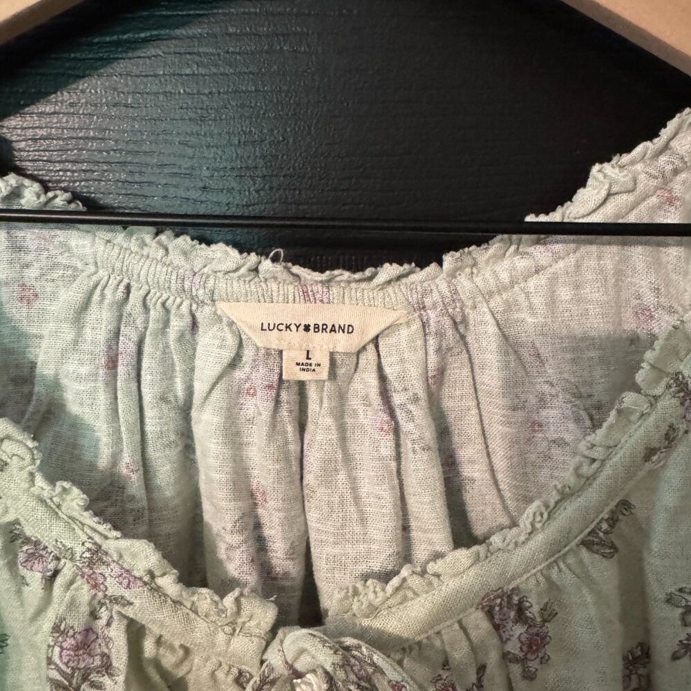 NWOT Lucky Brand Floral Green Pink Tank Large - Picture 2 of 3